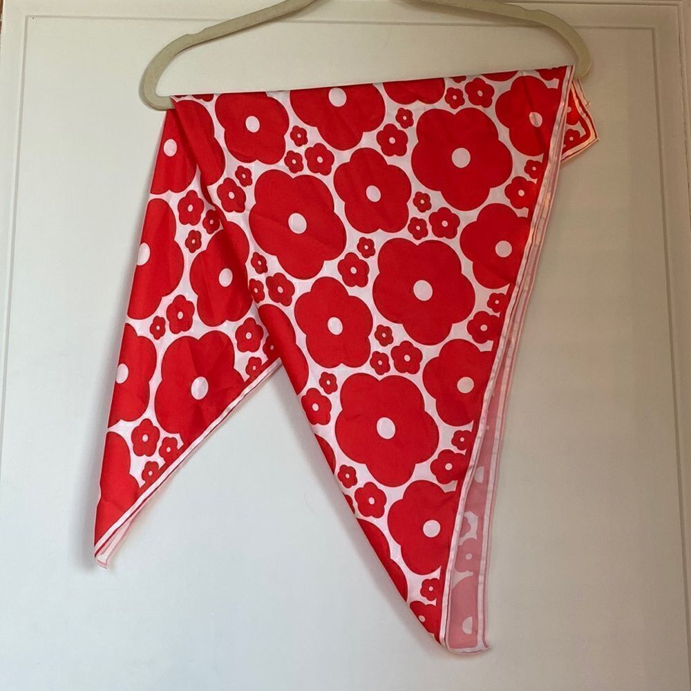 New Without Tag Red Flower Scarf With White Background